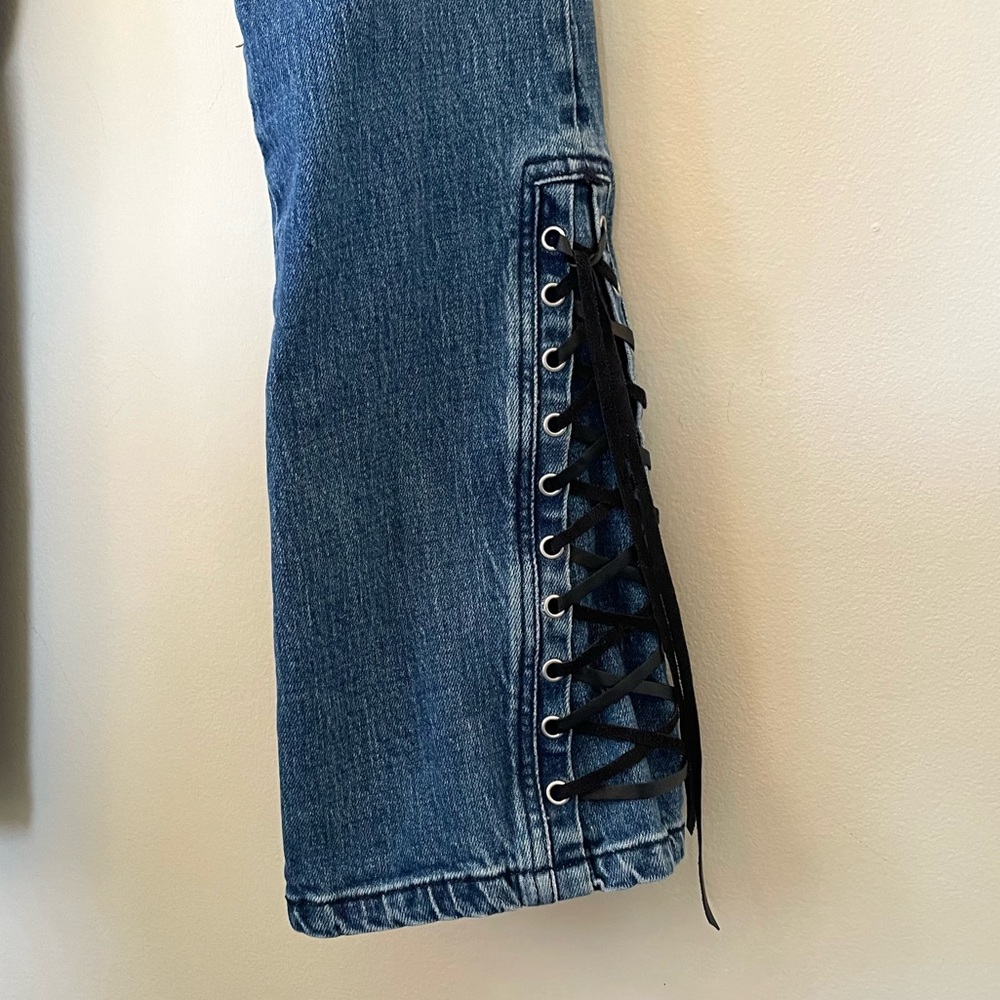 Free People Blank NYC The Hoyt High Rise Mini Flare Lace Up Jeans Size 26 - Picture 6 of 15